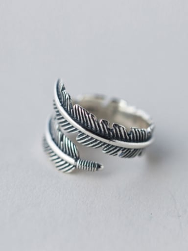 S925 Silver Exaggerated Feather Opening Ring