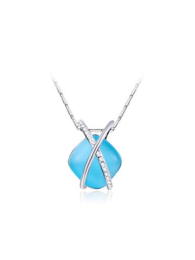 Fresh Blue Square Shaped Opal Necklace