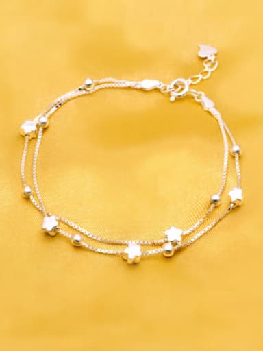 S925 silver fashion flower double layer bracelet