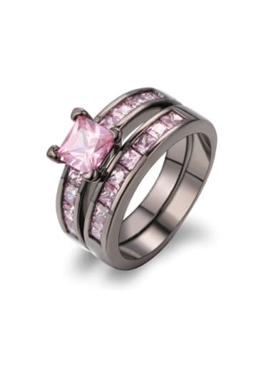Double Layer Pink Zircons Black Plated Ring