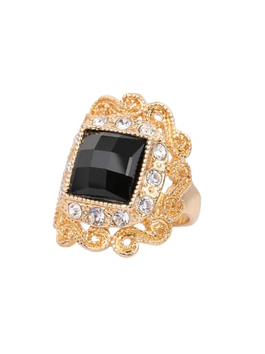 Gold Plated Retro Noble style Black Resin stone Alloy Ring