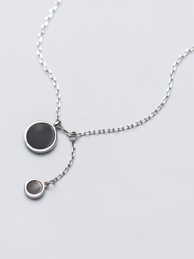 Sterling Silver Black drop oil round circular pendant necklace