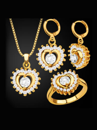 18K Heart shaped Zircon Three Pieces Jewelry Set