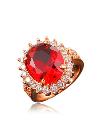 Exquisite Rose Gold Plated Red Oval Shaped Zircon Ring