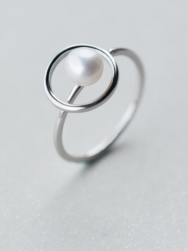 All-match Round Shaped S925 Silver Artificial Pearl Ring