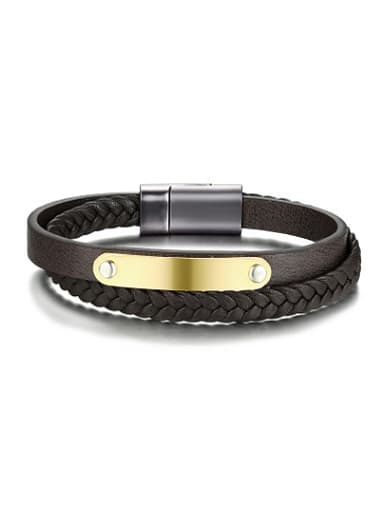 custom Trendy Brown Artificial Leather Geometric Shaped Bracelet