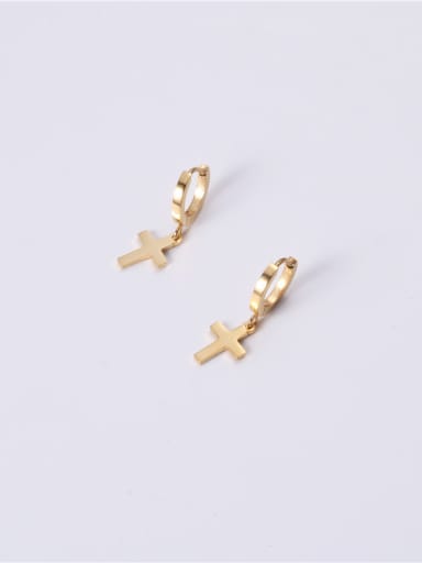 Titanium With Gold Plated Simplistic Cross Clip On Earrings