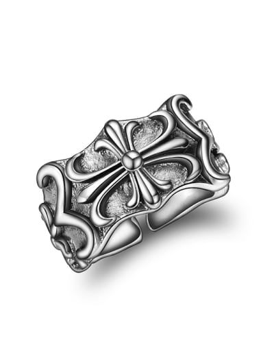 Punk style Cross 925 Thai Silver Opening Ring