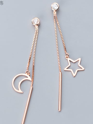 925 Sterling Silver With Asymmetry  Classic One-Star Moon Tassel  Earrings