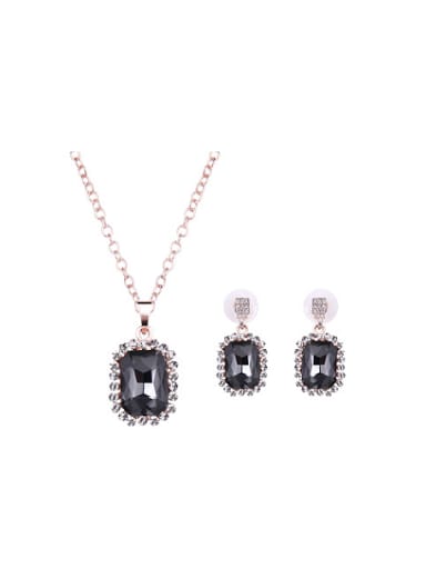 Alloy Rose Gold Plated Fashion Artificial Black Stones Two Pieces Jewelry Set