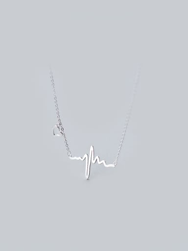 S925 Silver Lady ECG Heart Clavicle Short Necklace
