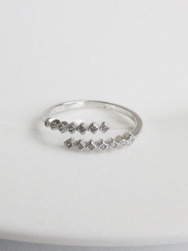 Simple Tiny Cubic Zirconias Opening Silver Ring