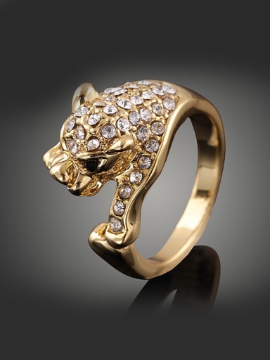 Personalized Cubic Rhinestones-studded Leopard Gold Plated Alloy Ring