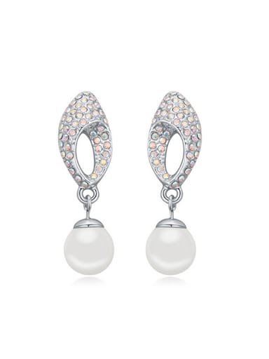 Exquisite Imitation Pearls Shiny Tiny Crystals Alloy Stud Earrings