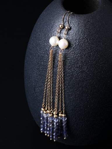 Handmade Natural Cordierite Tassel Earrings