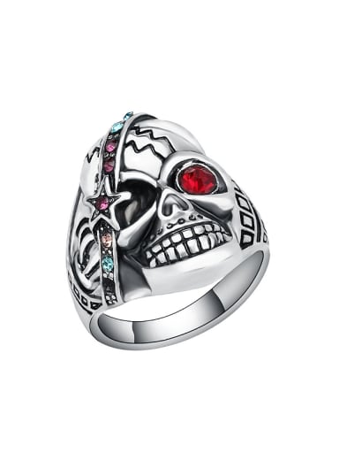 Exaggerated Skull Rhinestones Silver Plated Ring