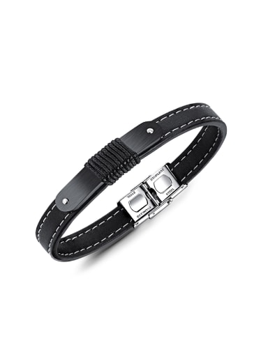 Simple Artificial Leather Band Titanium Bracelet