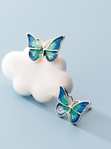 925 Sterling Silver With Gold Plated Cute Butterfly Stud Earrings