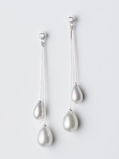 Elegant Water Drop Shaped Artificial Pearl Tassel Drop Earrings