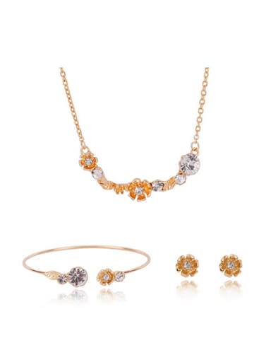 Alloy Imitation-gold Plated Fashion Artificial Stones Flower Three Pieces Jewelry Set
