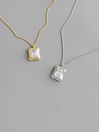 925 Sterling Silver With  Cubic Zirconia Simplistic Square Necklaces