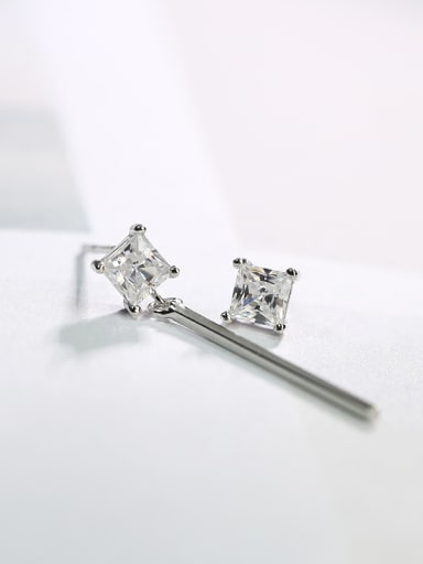 Asymmetrical Shiny Square Zircon 925 Silver Stud Earrings