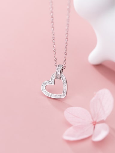 925 Sterling Silver With Platinum Plated Simplistic Hollow Heart Necklaces