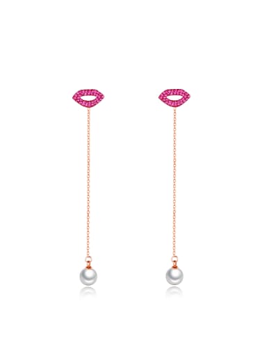 Personalized Pink Lips Artificial Pearls Titanium Drop Earrings