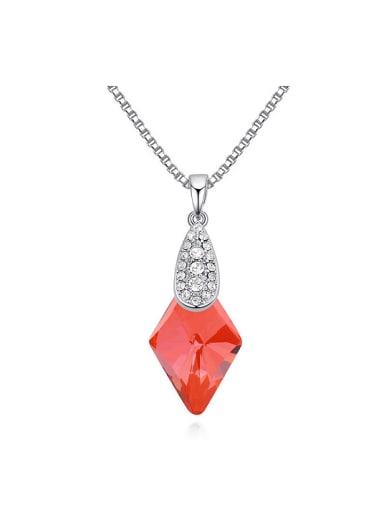Simple Rhombus austrian Crystal Pendant Platinum Plated Necklace