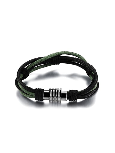 Simple Green Braided Rope Woven PU Men Bracelet