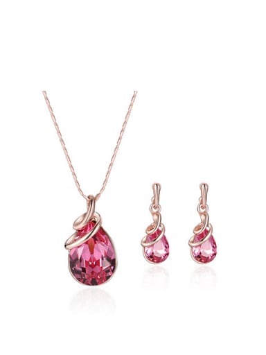 2018 Alloy Rose Gold Plated Fashion Water Drop shaped Artificial Stones Two Pieces Jewelry Set