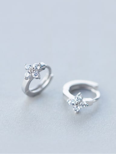 S925 Silver  Flower with CZ Buckle clip on earring