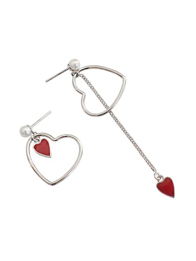 Personalized Asymmetrical Heart shaped Silver Stud Earrings