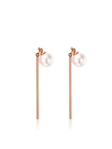 Elegant Rose Gold Plated Artificial Pearl Titanium Drop Earrings
