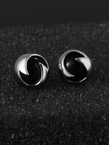 Simple Black Enamel 925 Sterling Silver Stud Earrings