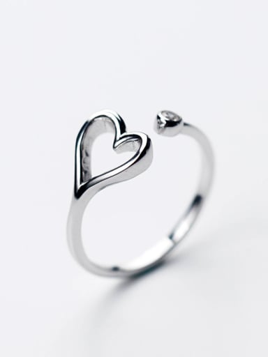 All-match Open Design Heart Shaped Rhinestones Silver Ring