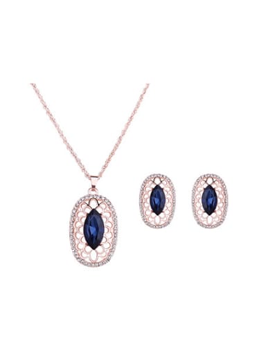 Alloy Rose Gold Plated Fashion Artificial Stones Hollow Oval-shaped Two Pieces Jewelry Set
