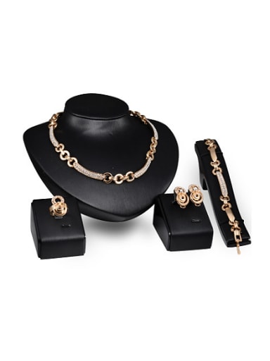 Alloy Imitation-gold Plated Fashion Rhinestones Hollow Circles Four Pieces Jewelry Set