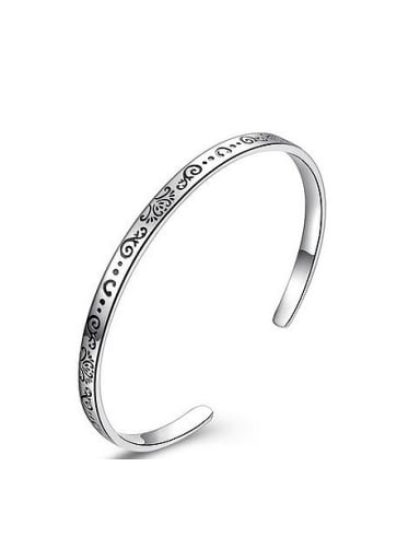 Bohemia style 999 Silver Flowery Patterns-etched Opening Bangle