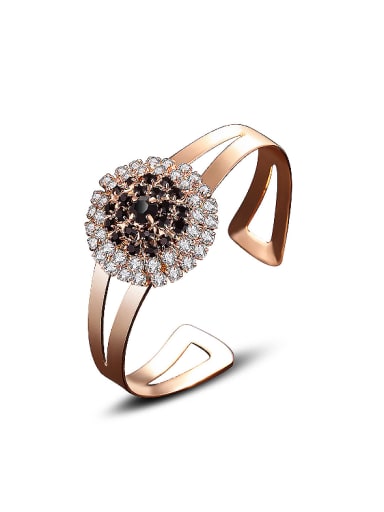 Fashion Shiny Cubic Zirconias Flower Copper Opening Bangle