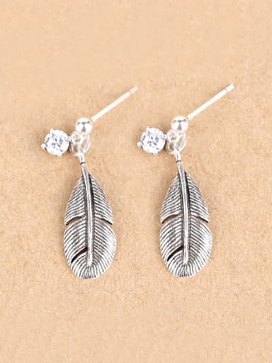 Little Feather Zircon Silver drop earring
