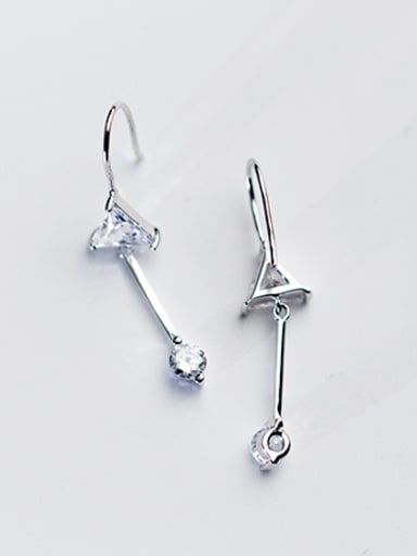 Temperament Blue Triangle Shaped Zircon S925 Silver Drop Earrings