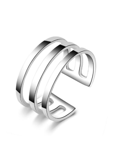 Three Lines Smooth Silver Plated Opening Ring