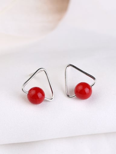 Fashion Red Bead Triangle Stud Earrings