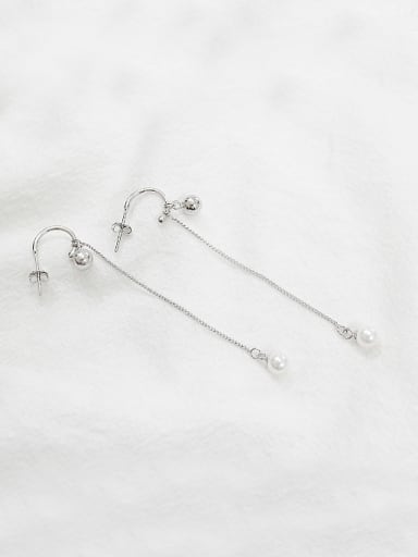 Simple Little Beads Artificial Pearl Silver Earrings