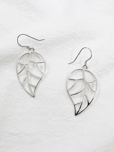 Simple Hollow Leaf Silver Women Earrings