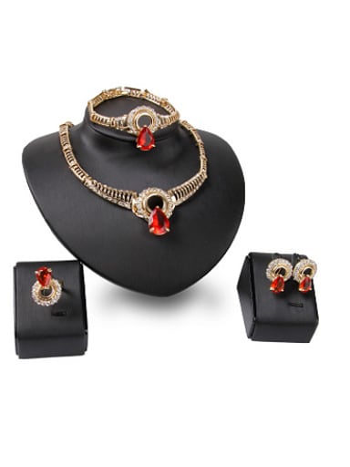 custom 2018 Alloy Imitation-gold Plated Fashion Water Drop shaped Artificial Stones Four Pieces Jewelry Set