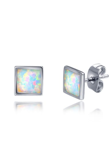Small White Opals Square Shaped Stud Earrings
