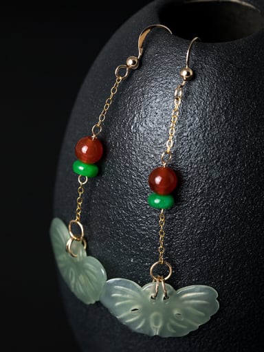 Retro style 925 Silver Natural Jade Red Stone Earrings