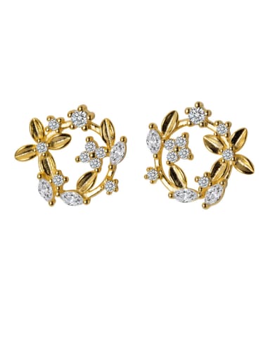 925 Sterling Silver With Gold Plated Personality Flower Stud Earrings